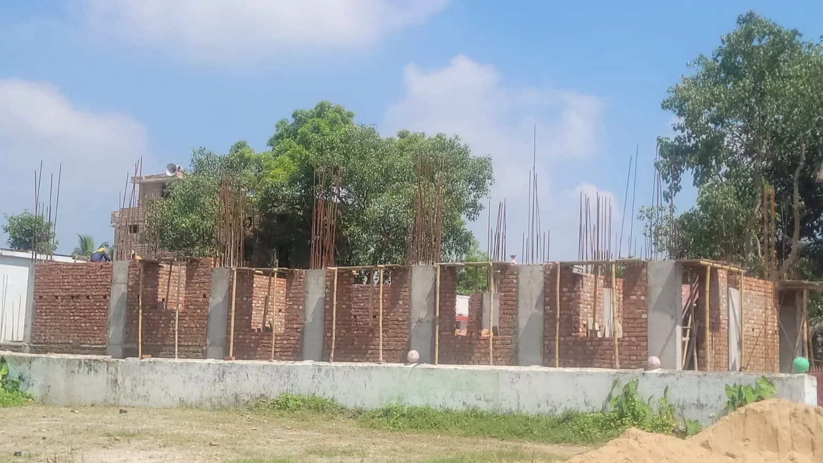 Library building construction progress in Rahua Sangram, photograph 1 of 12